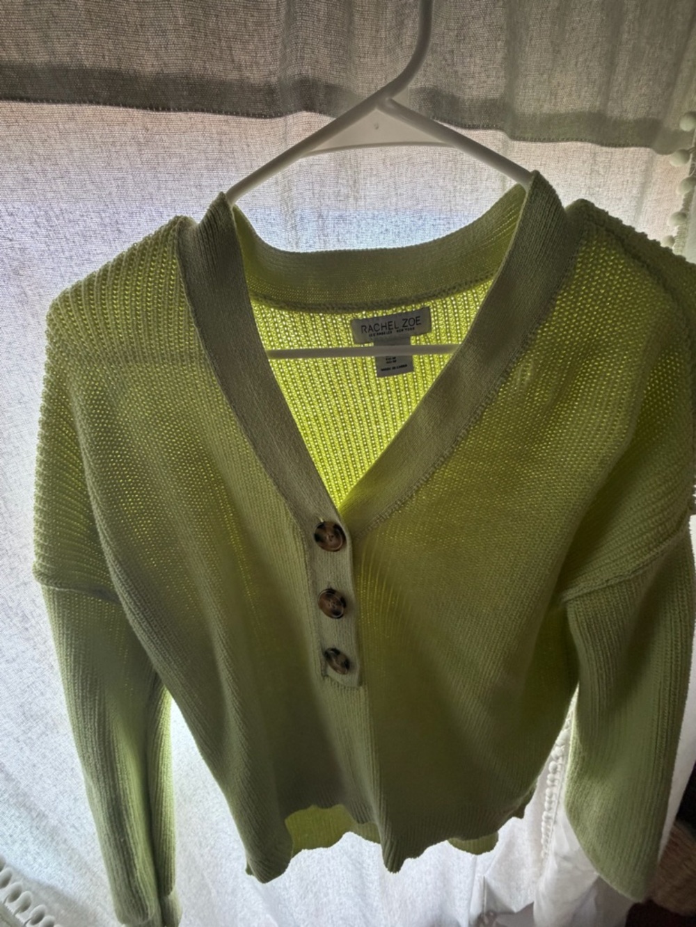 Rachel Zoe Neon Green V-Neck Button Cardigan